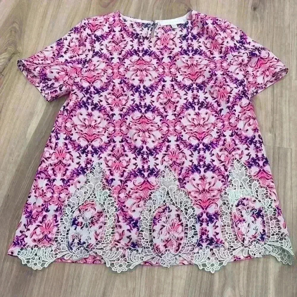MM Couture neon pink and blue blouse